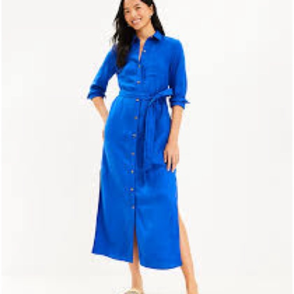 LOFT Linen Blend Maxi Pocket Shirtdress